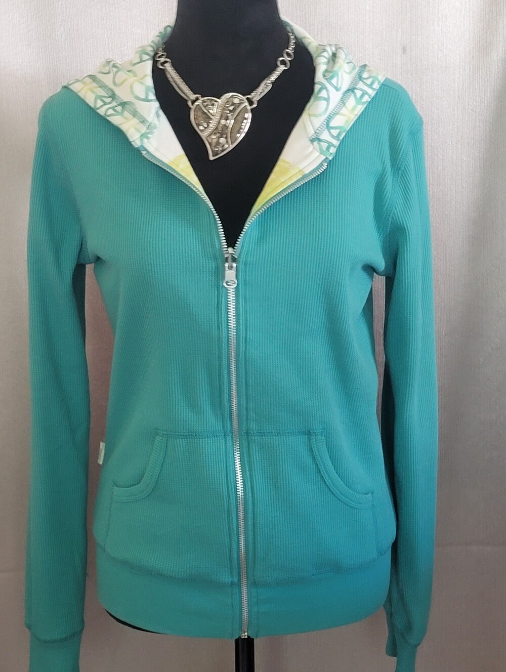 Peace Sign Zip Hoodie in Mint and Teal - Picture 6 of 7
